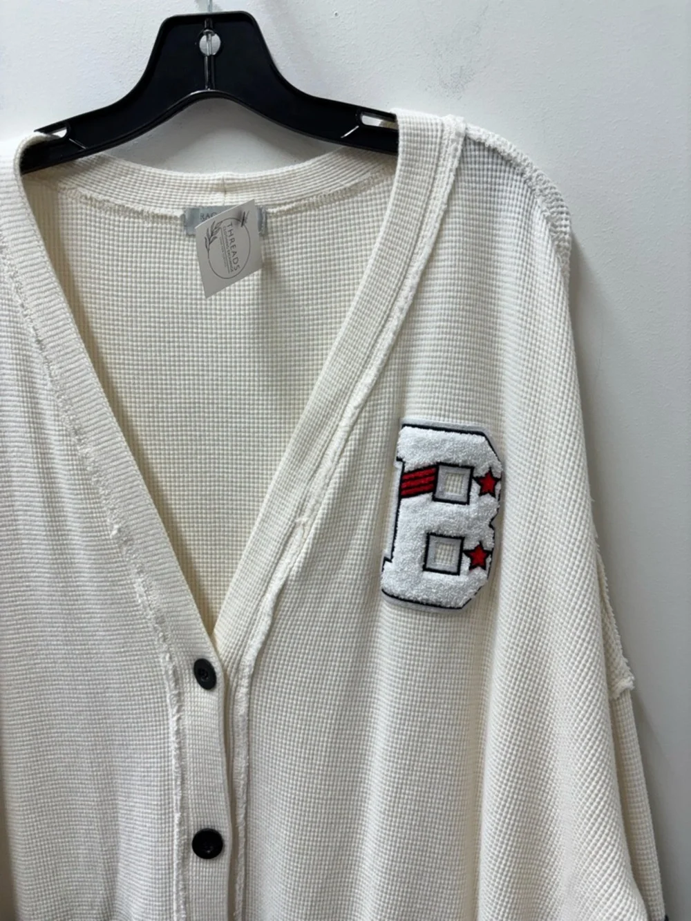 Free People Ragabond Studio Rima Cream Knit Varsity Sweater
